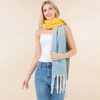Fashnzfab Oversized 3 Tone Soft Twisted Fringe Scarf In Yellow