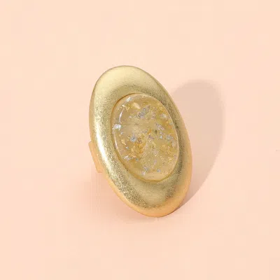 Fashnzfab Oversized Abstract Resin Dome Accent Brushed Metal Oval Stretch Ring In Gold