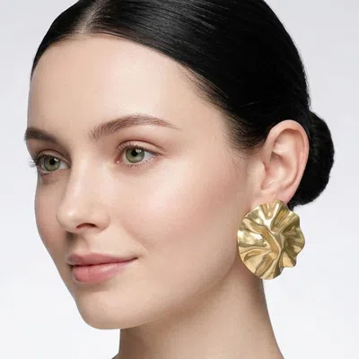 Fashnzfab Oversized Abstract Sculpted Textured Metal Round Panel Statement Earrings In Gold