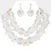 Fashnzfab Oversized Acrylic Ball Beaded Double Layered Statement Necklace In White