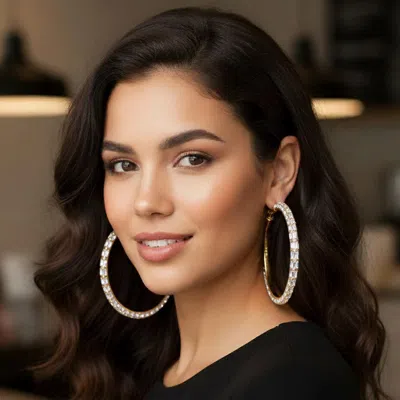 Fashnzfab Oversized Baguette Rhinestone Embellished Hoop Earrings - Clear, Gold In Metallic
