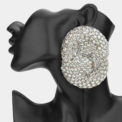 Fashnzfab Oversized Baguette Stone Studded Abstract Earrings - Clear, Gold In Silver