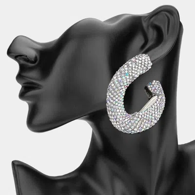 Fashnzfab Oversized Bling Rhinestone Studded Twisted Open Teardrop Evening Hoop Earrings - Ab, Rhodium In Multi