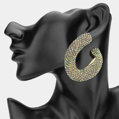 Fashnzfab Oversized Bling Rhinestone Studded Twisted Open Teardrop Evening Hoop Earrings - Vitrail Medium In Silver