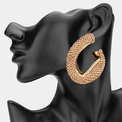 Fashnzfab Oversized Bling Rhinestone Studded Twisted Open Teardrop Evening Hoop Earrings In Gold