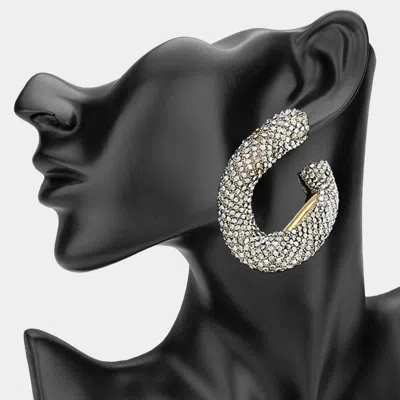 Fashnzfab Oversized Bling Rhinestone Studded Twisted Open Teardrop Evening Hoop Earrings In Multi