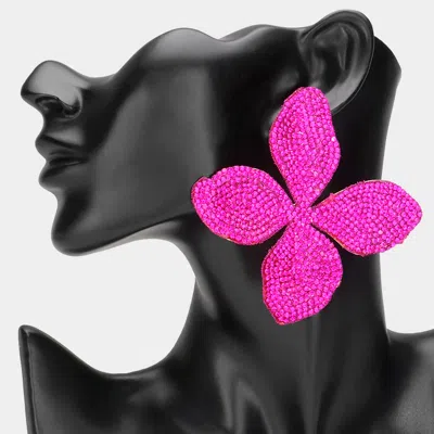Fashnzfab Oversized Bling Studded Flower Earrings - Fuchsia, Gold In Pink