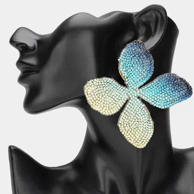 Fashnzfab Oversized Bling Studded Flower Earrings In Blue