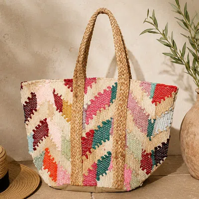 Fashnzfab Oversized Boho Woven Chevron Pattern Carryall Shoulder Tote Bag In Multi