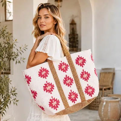 Fashnzfab Oversized Boho Woven Geometric Pattern Carryall Shoulder Tote Bag In Multi