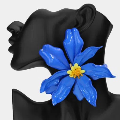 Fashnzfab Oversized Bold Bloom Floral Statement Earrings In Blue