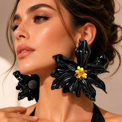 Fashnzfab Oversized Bold Bloom Floral Statement Earrings In Gold