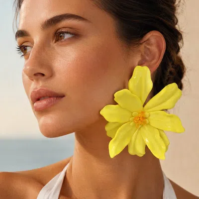 Fashnzfab Oversized Bold Bloom Floral Statement Earrings In Yellow