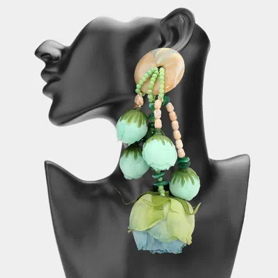 Fashnzfab Oversized Bold Floral Drop Statement Earrings In Green