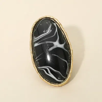 Fashnzfab Oversized Bold Oval Stone Accent Stretch Ring In Black