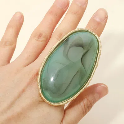 Fashnzfab Oversized Bold Oval Stone Accent Stretch Ring In Green
