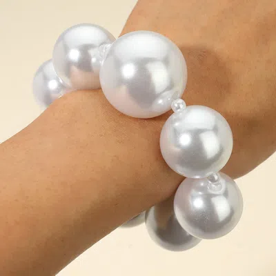 Fashnzfab Oversized Bold Pearl Beaded Stretch Bracelet Cream In White