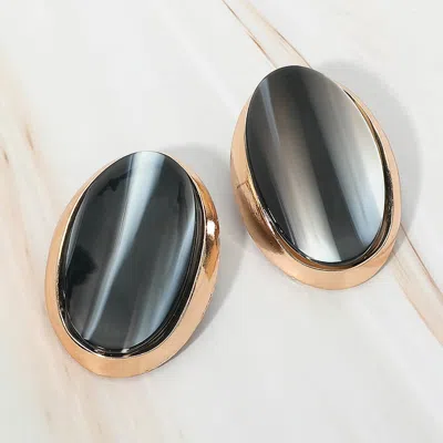 Fashnzfab Oversized Bold Resin Oval Frame Statement Earrings In Black