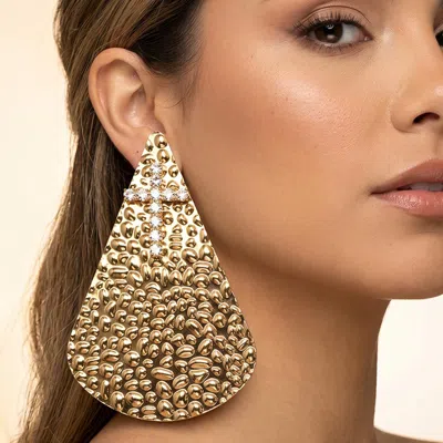 Fashnzfab Oversized Bold Textured Teardrop Statement Earrings In Gold