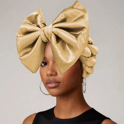 Fashnzfab Oversized Bow Statement Turban Hair Wrap In Brown