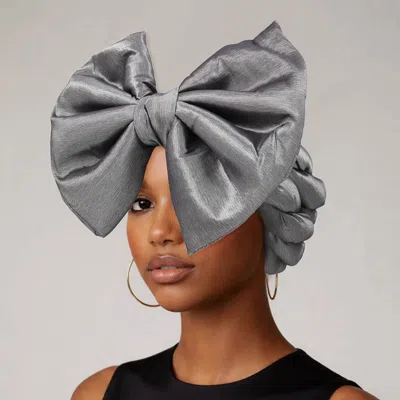 Fashnzfab Oversized Bow Statement Turban Hair Wrap In Gray