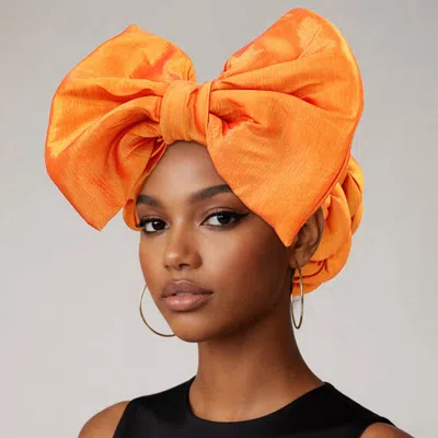 Fashnzfab Oversized Bow Statement Turban Hair Wrap In Orange
