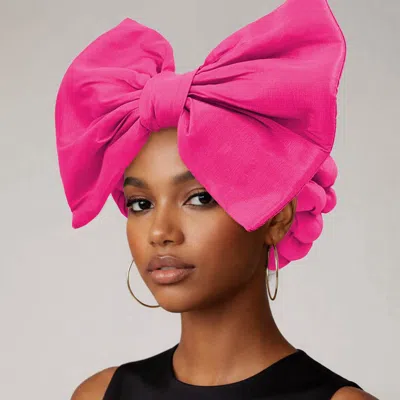 Fashnzfab Oversized Bow Statement Turban Hair Wrap In Pink