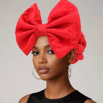 Fashnzfab Oversized Bow Statement Turban Hair Wrap In Red