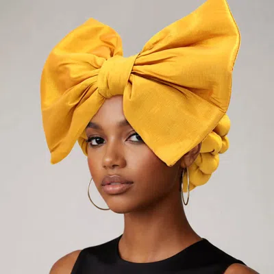 Fashnzfab Oversized Bow Statement Turban Hair Wrap In Yellow