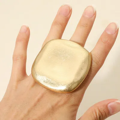 Fashnzfab Oversized Brushed Metal Square Stretch Ring In Gold