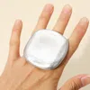 Fashnzfab Oversized Brushed Metal Square Stretch Ring In Silver