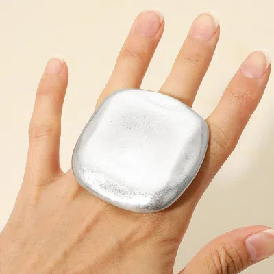Fashnzfab Oversized Brushed Metal Square Stretch Ring In Silver