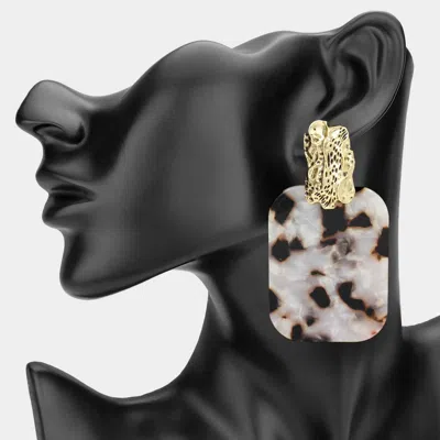 Fashnzfab Oversized Celluloid Acetate Plate Accent Door Knocker Earrings In Black
