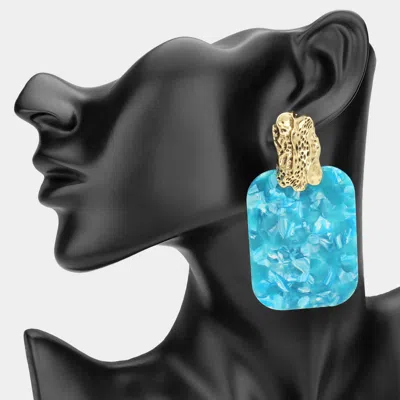Fashnzfab Oversized Celluloid Acetate Plate Accent Door Knocker Earrings In Blue