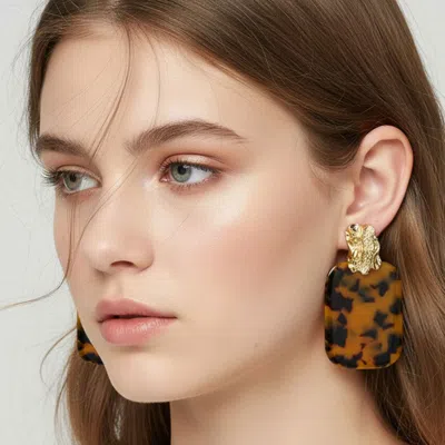 Fashnzfab Oversized Celluloid Acetate Plate Accent Door Knocker Earrings In Gold
