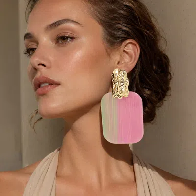 Fashnzfab Oversized Celluloid Acetate Plate Accent Door Knocker Earrings In Gold