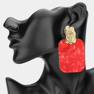 Fashnzfab Oversized Celluloid Acetate Plate Accent Door Knocker Earrings In Red