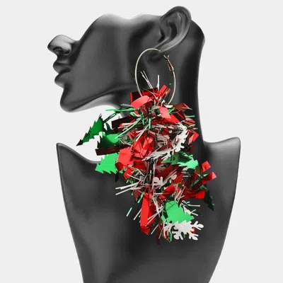 Fashnzfab Oversized Christmas Tinsel Tassel Drop Hoop Earrings In Red