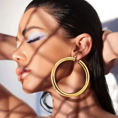 Fashnzfab Oversized Chunky Metal 3.2 Inch Hoop Pin Catch Earrings In Gold