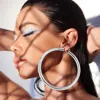 Fashnzfab Oversized Chunky Metal 4 Inch Hoop Pin Catch Earrings In Multi