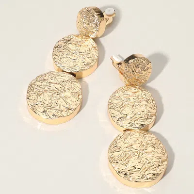 Fashnzfab Oversized Chunky Textured Metal Disc Link Dropdown Clip On Earrings In Gold