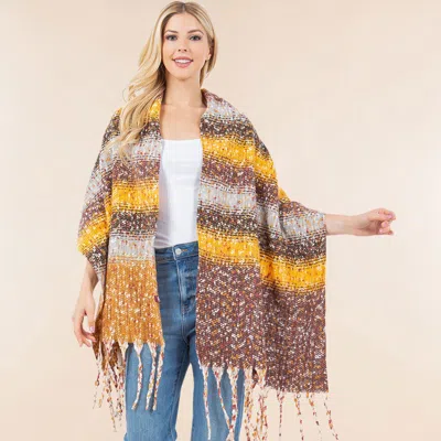 Fashnzfab Oversized Cozy Fringed Hem Textured Woven Color Block Scarf In Yellow