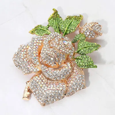 Fashnzfab Oversized Crystal Pave Rose Brooch In Multi