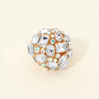Fashnzfab Oversized Crystal Rhinestone Cluster Statement Stretch Ring In Orange