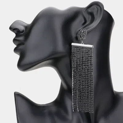 Fashnzfab Oversized Crystal Rhinestone Tassel Statement Earrings In Black