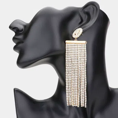Fashnzfab Oversized Crystal Rhinestone Tassel Statement Earrings In Gold