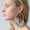 Fashnzfab Oversized Cutout Cross Accent Oval Statement Earrings In Neutral