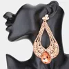 Fashnzfab Oversized Cutout Glass Teardrop Accented Evening Earrings - Peach In Multi
