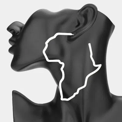 Fashnzfab Oversized Cutout Open Africa Map Hoop Earrings - White In Silver