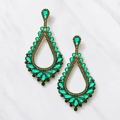 Fashnzfab Oversized Cutout Teardrop Cluster Vine Evening Earrings In Green
